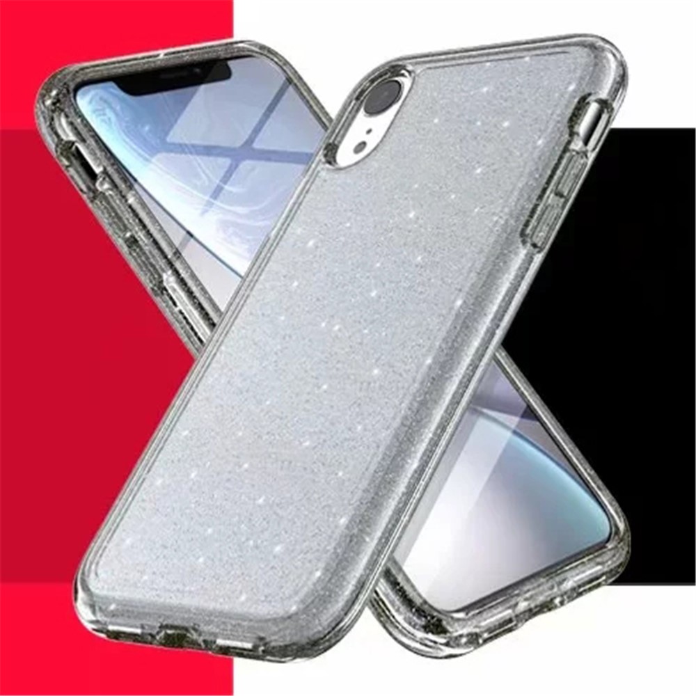 Terminator Style Glittery Powder PC TPU Hybrid Back Case for iPhone XR 6.1 inch - Light Grey-2