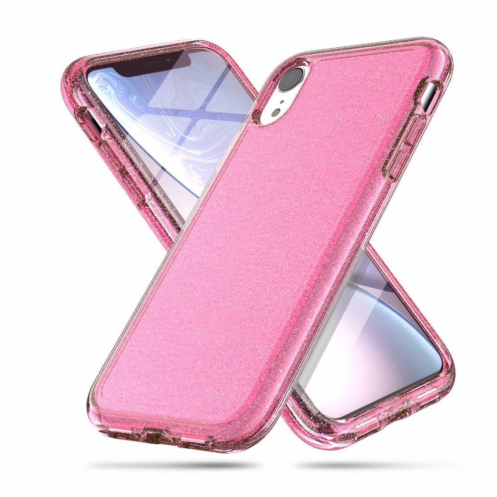 Glittery Powder PC TPU Hybrid Back Case for iPhone XR 6.1 inch - Pink