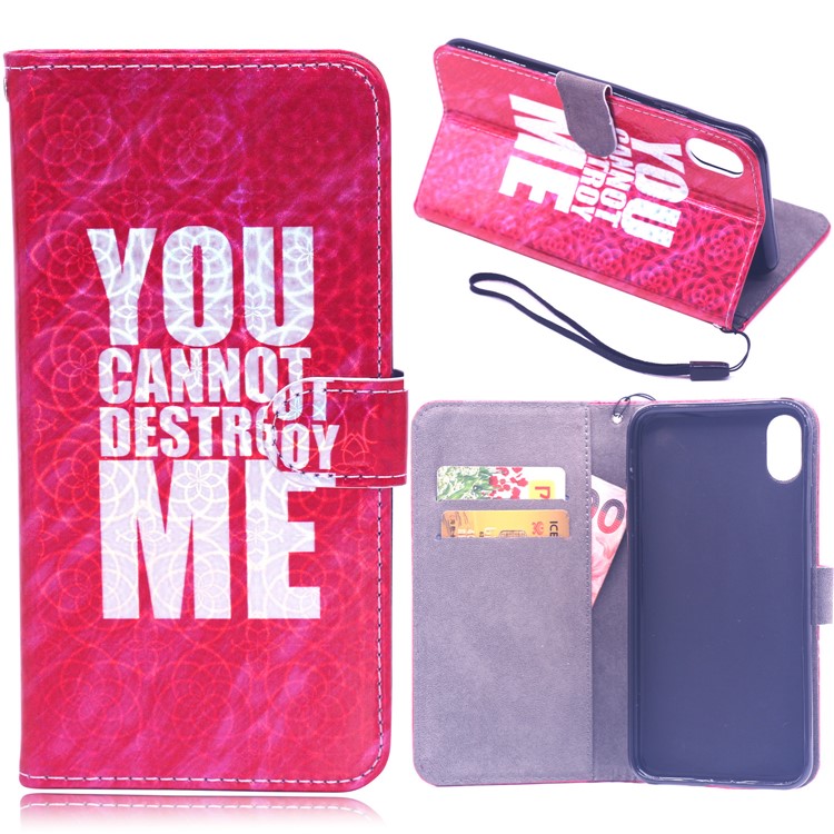 Laser Carving Pattern Printing Wallet Leather Case with Strap for iphone XR - You Can Not Destroy Me-1