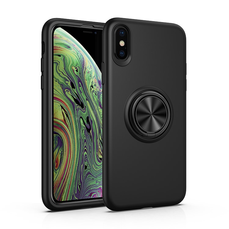 

Для Iphone XS Макс. 6,5 Дюйма Вращающееся Кольцо Подставка Для Телефона TPU (встроенный Магнитный Лист) - Полностью Черный, iPhone XS Max 6.5 inch