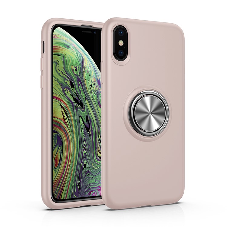 

Для Iphone XS Макс. 6,5 Дюйма Вращающееся Кольцо Подставка Для Телефона TPU (встроенный Магнитный Лист) - Розовый / Серебряный, iPhone XS Max 6.5 inch