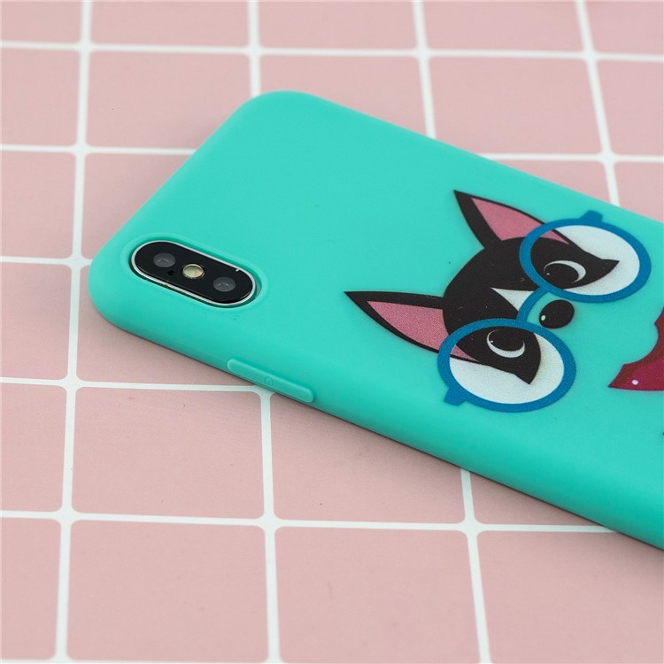 Pattern Printing TPU Gel Protective Case with Silicone Strap for iPhone XS / X - Cyan-11