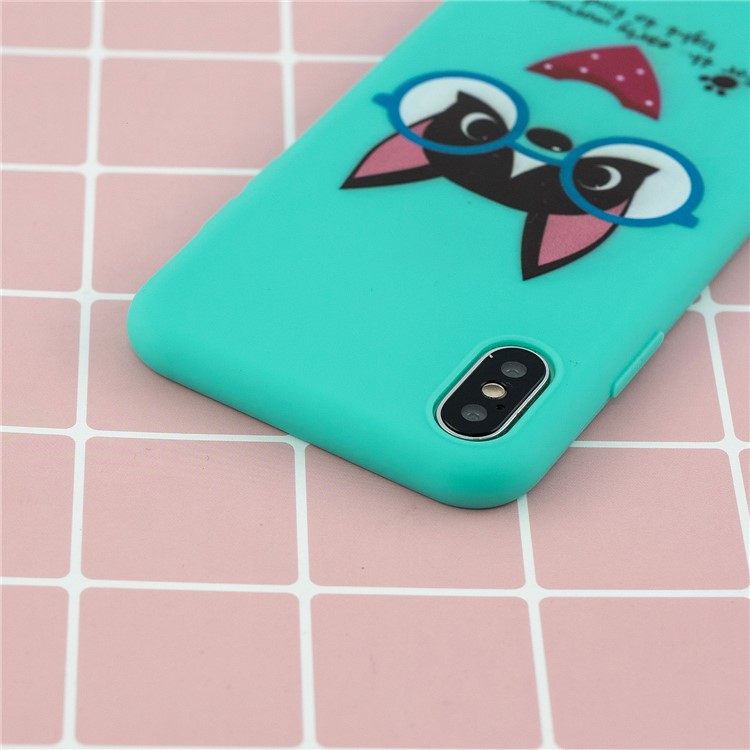 Pattern Printing TPU Gel Protective Case with Silicone Strap for iPhone XS / X - Cyan-12