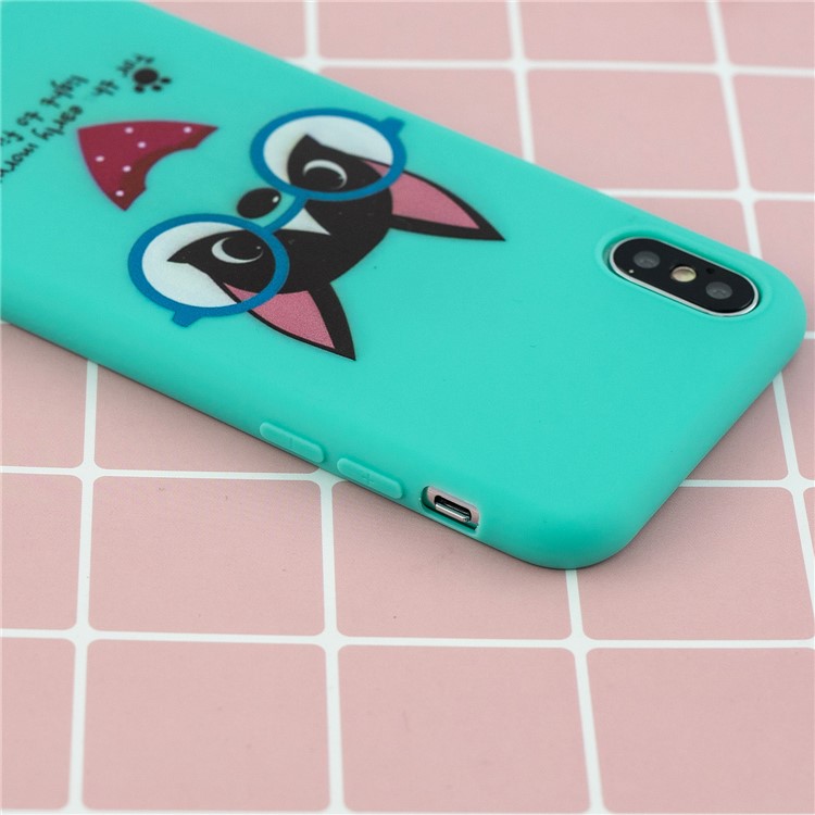 Pattern Printing TPU Gel Protective Case with Silicone Strap for iPhone XS / X - Cyan-13