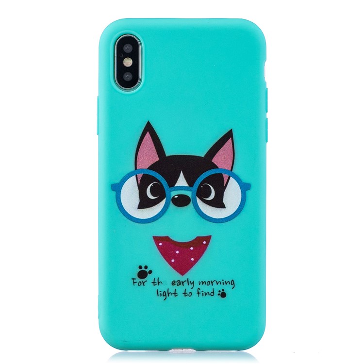 Pattern Printing TPU Gel Protective Case with Silicone Strap for iPhone XS / X - Cyan-3