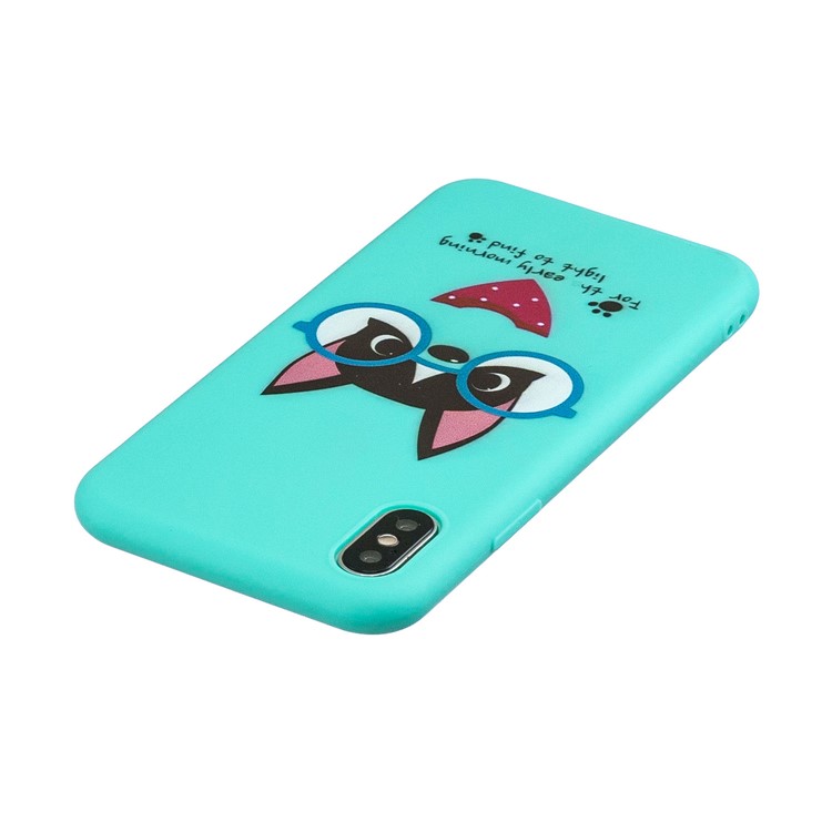 Pattern Printing TPU Gel Protective Case with Silicone Strap for iPhone XS / X - Cyan-6