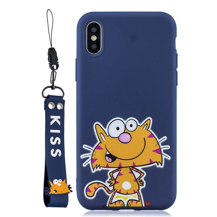 

Печать Шаблона Гель ТПУ Защитный Чехол С Силиконовым Ремешком Для Iphone XS / X - Синий, iPhone XS 5.8 inch