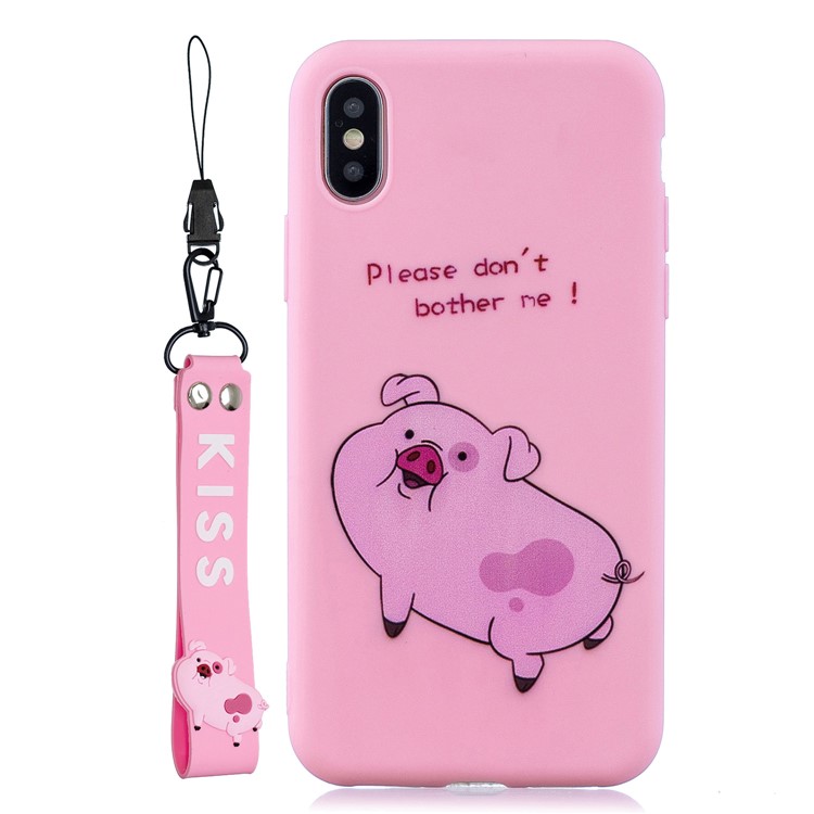 

Pattern Printing TPU Gel Protective Case with Silicone Strap for iPhone XS Max 6.5 inch - Deep Pink, iPhone XS Max 6.5 inch