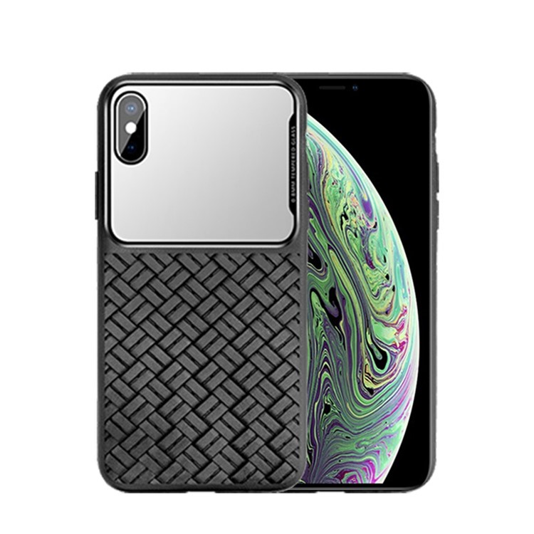 

Сплетенные Текстуры Сплайсинга Стеклянное Зеркало ТПУ Чехол Для Iphone X / XS 5,8 Дюйма - Черный, iPhone X