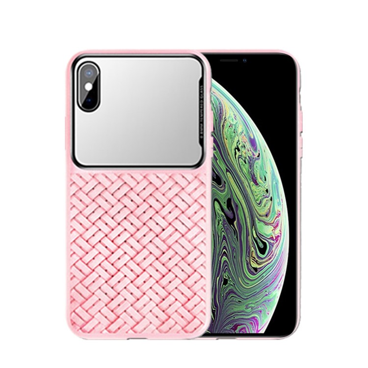 

Сплетенные Текстуры Сплайсинга Стеклянное Зеркало ТПУ Чехол Для Iphone X / XS 5,8 Дюйма - Розовый, iPhone X
