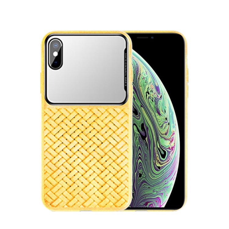 

Сплетенные Текстуры Сплайсинга Стеклянное Зеркало ТПУ Чехол Для Iphone X / XS 5,8 Дюйма - Желтый, iPhone X