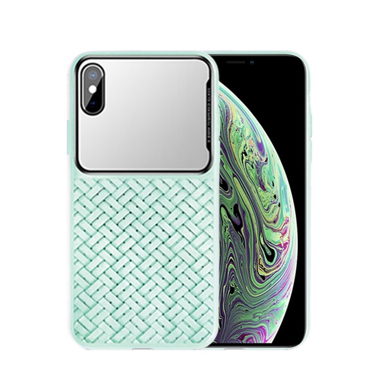 

Сплетенные Текстуры Сплайсинга Стеклянное Зеркало ТПУ Чехол Для Iphone X / XS 5,8 Дюйма - Циан, iPhone X