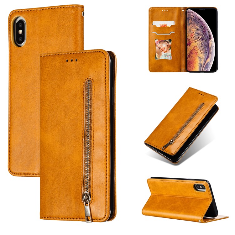 

Zipper Pocket Wallet Stand Flip Leather Protective Case for iPhone XS Max 6.5 inch - Yellow, iPhone XS Max 6.5 inch