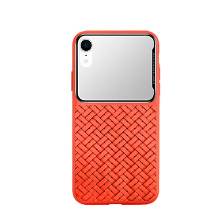 Woven Texture TPU + Glass Makeup Mirror Case for iPhone XR - Orange-2