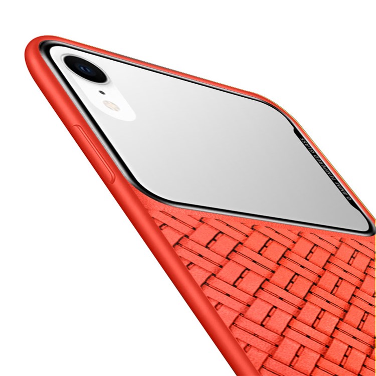 Woven Texture TPU + Glass Makeup Mirror Case for iPhone XR - Orange-3