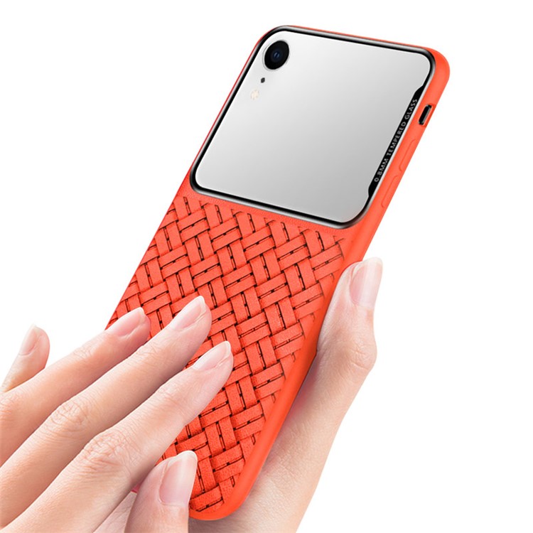 Woven Texture TPU + Glass Makeup Mirror Case for iPhone XR - Orange-5