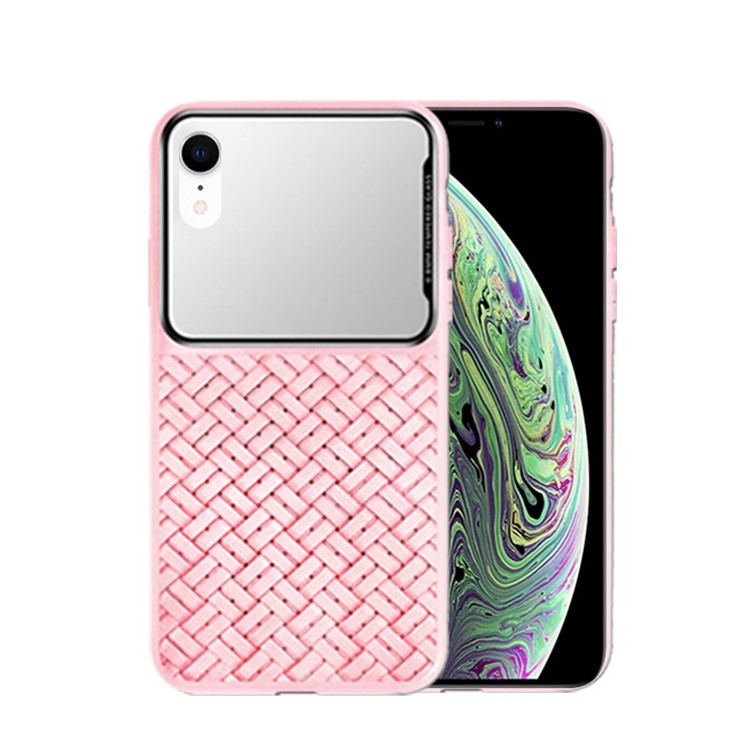 

Плетеная Текстура ТПУ + Стеклянная Косметичка Для Зеркала Для Iphone XR - Розовый, iPhone XR