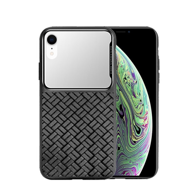 

Плетеная Текстура ТПУ + Стеклянная Косметичка Для Зеркала Для Iphone XR - Черный, iPhone XR