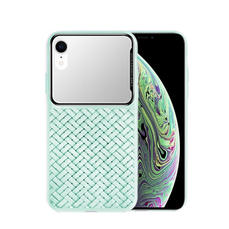 

Плетеная Текстура ТПУ + Стеклянная Косметичка Для Зеркала Для Iphone XR - Циан, iPhone XR