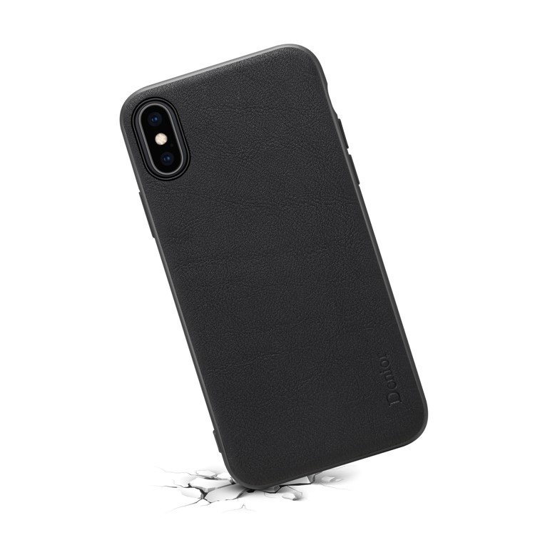 DENIOR Genuine Leather Coated Flexible TPU Phone Cover for iPhone XS Max 6.5 inch - Black-2