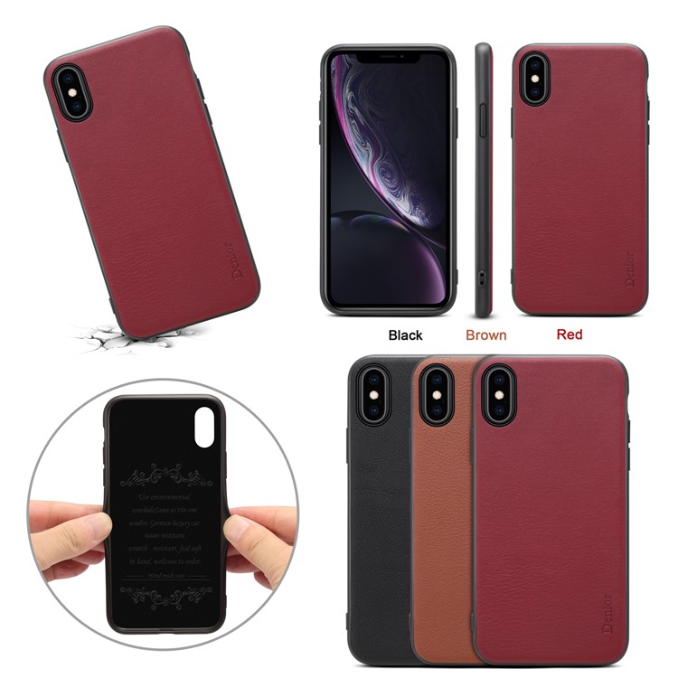 DENIOR Genuine Leather Coated Flexible TPU Phone Cover for iPhone XS Max 6.5 inch - Black-7