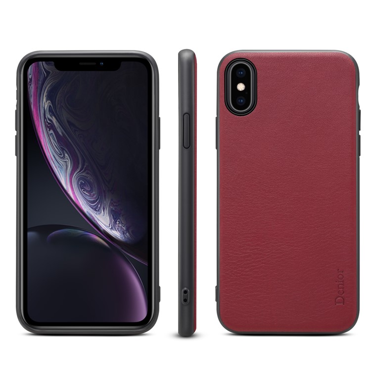 

DENIOR Genuine Leather Coated Flexible TPU Phone Cover for iPhone XS Max 6.5 inch - Red, iPhone XS Max 6.5 inch