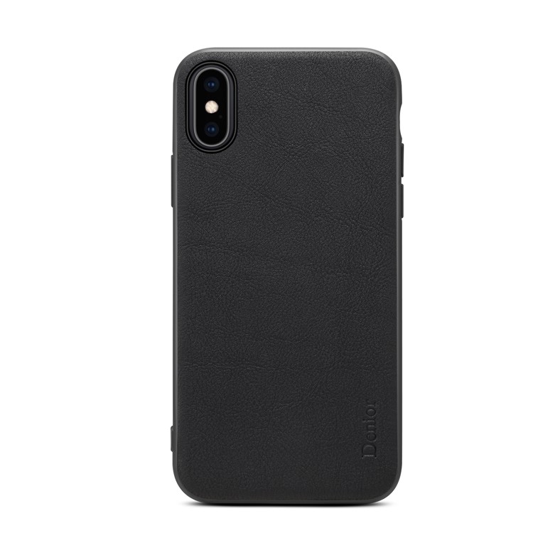 DENIOR Genuine Leather Coated Flexible TPU Phone Cover for iPhone XS / X - Black-3