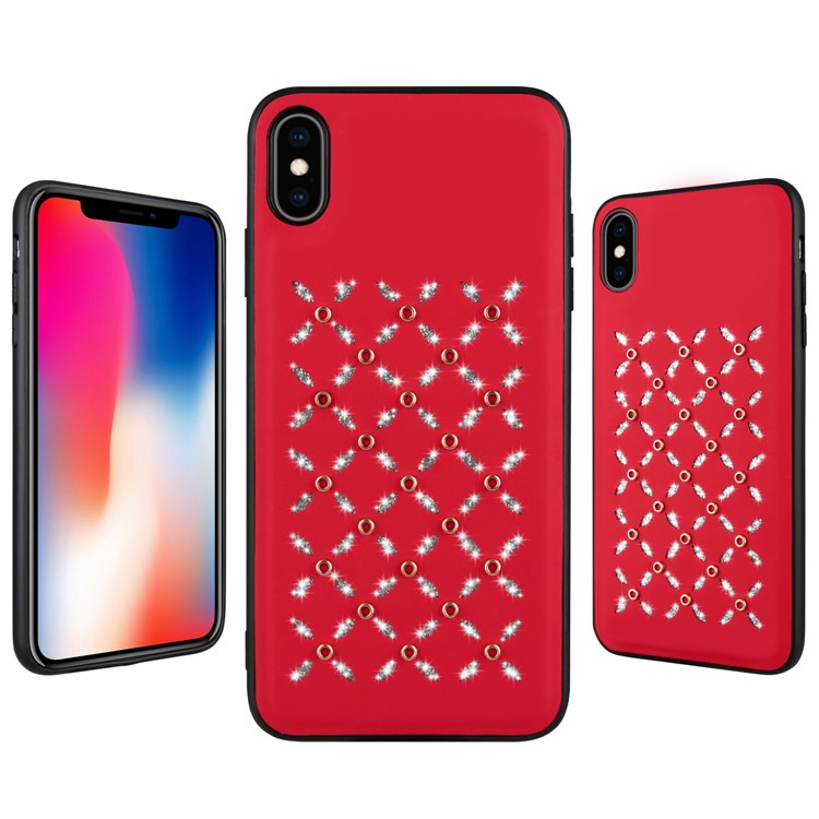 

Small Circles Pattern Shiny Diamond Hollow PC+TPU+PU Leather Phone Case for iPhone XS Max 6.5 inch - Red, iPhone XS Max