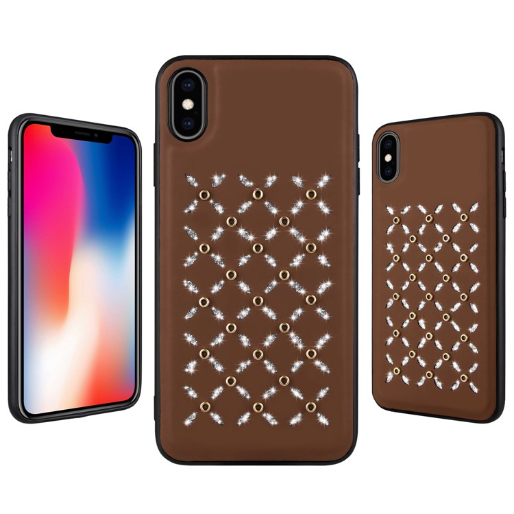 

Small Circles Pattern Shiny Diamond Hollow PC+TPU+PU Leather Phone Case for iPhone XS Max 6.5 inch - Brown, iPhone XS Max