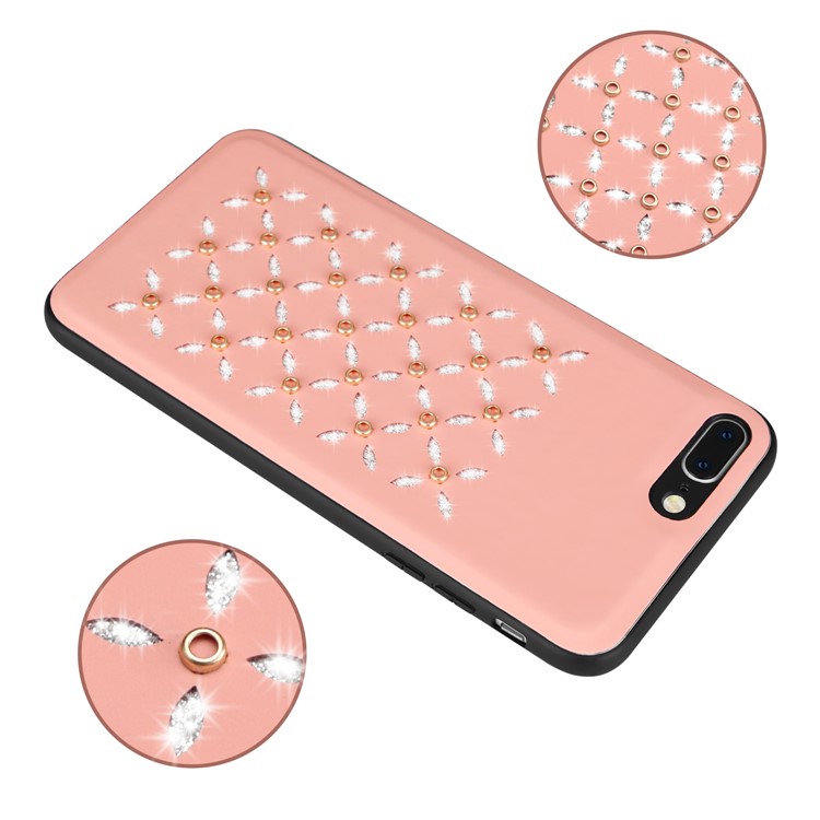 Small Circles Pattern Shiny Diamond Hollow PC+TPU+PU Leather Phone Case for iPhone 8 Plus / 7 Plus - Pink-2