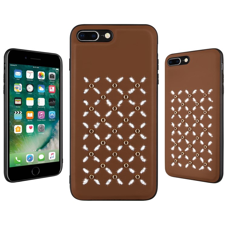 

Small Circles Pattern Shiny Diamond Hollow PC+TPU+PU Leather Phone Case for iPhone 8 Plus / 7 Plus - Brown, iPhone 8 Plus
