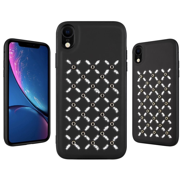 

Small Circles Pattern Shiny Diamond Hollow PC+TPU+PU Leather Phone Case for iPhone XR 6.1 inch - Black, iPhone XR