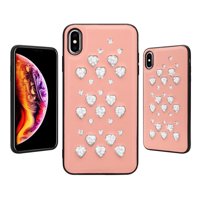 Sparkle Stars Pattern Shiny Diamond Hollow PC+TPU+PU Leather Phone Case for iPhone XS Max 6.5 inch - Pink-1