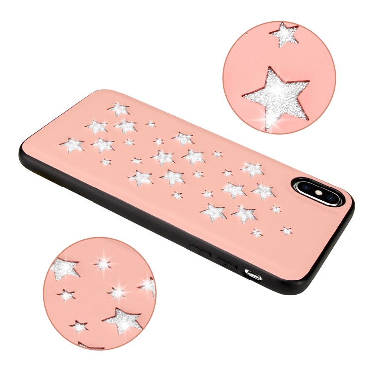 Sparkle Stars Pattern Shiny Diamond Hollow PC+TPU+PU Leather Phone Case for iPhone XS Max 6.5 inch - Pink-2