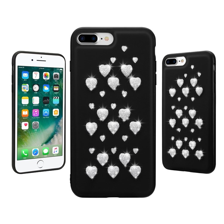 

Sparkle Heart Pattern Shiny Diamond Hollow PC+TPU+PU Leather Phone Case for iPhone 8 Plus / 7 Plus - Black, iPhone 8 Plus