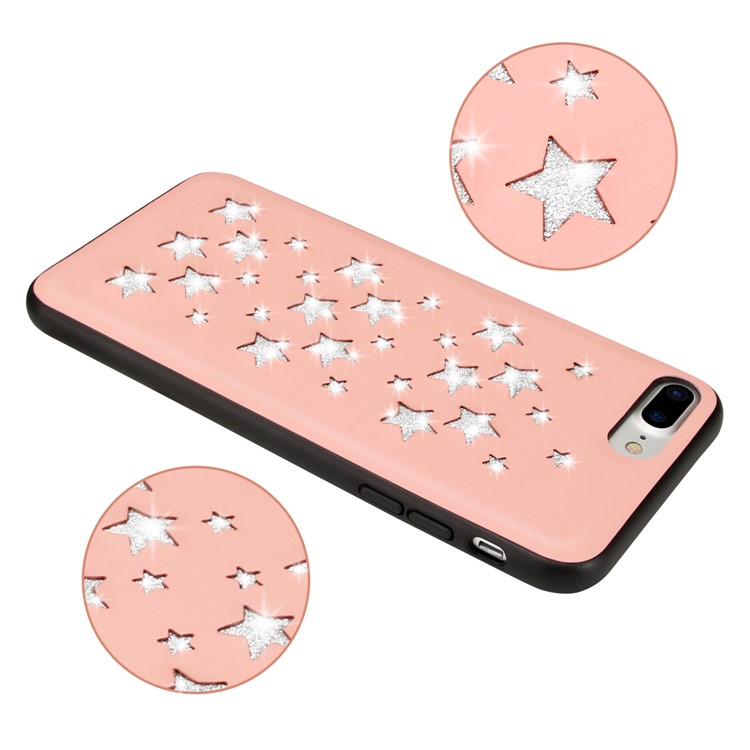 Sparkle Stars Pattern Shiny Diamond Hollow PC+TPU+PU Leather Phone Case for iPhone 8 Plus / 7 Plus - Pink-2