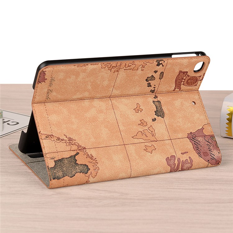 Map Pattern Wallet Stand Smart Leather Shell for iPad mini 4 / mini (2019) 7.9 inch - Light Yellow-6