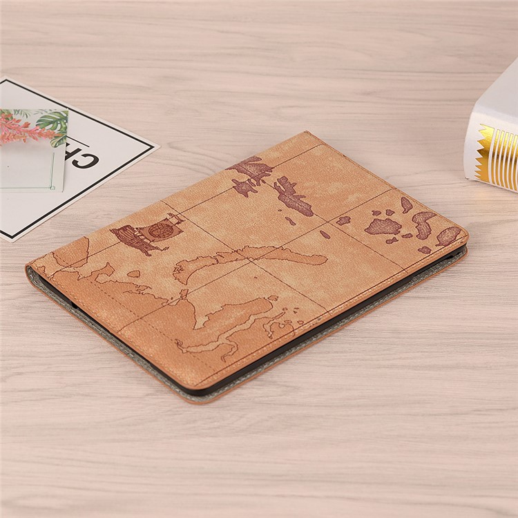 Map Pattern Wallet Stand Smart Leather Shell for iPad mini 4 / mini (2019) 7.9 inch - Light Yellow-7