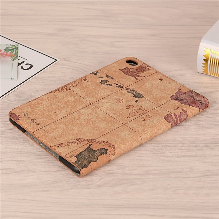 Map Pattern Wallet Stand Smart Leather Shell for iPad mini 4 / mini (2019) 7.9 inch - Light Yellow-8