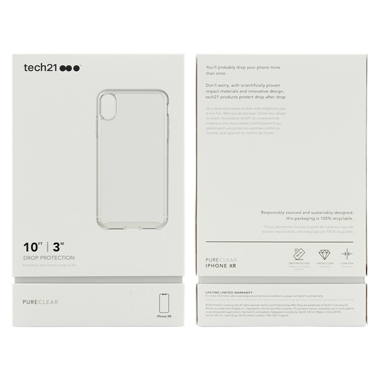TECH21 Shock Absorption TPU + PC Hybrid Phone Back Case for iPhone XR - Transparent-19