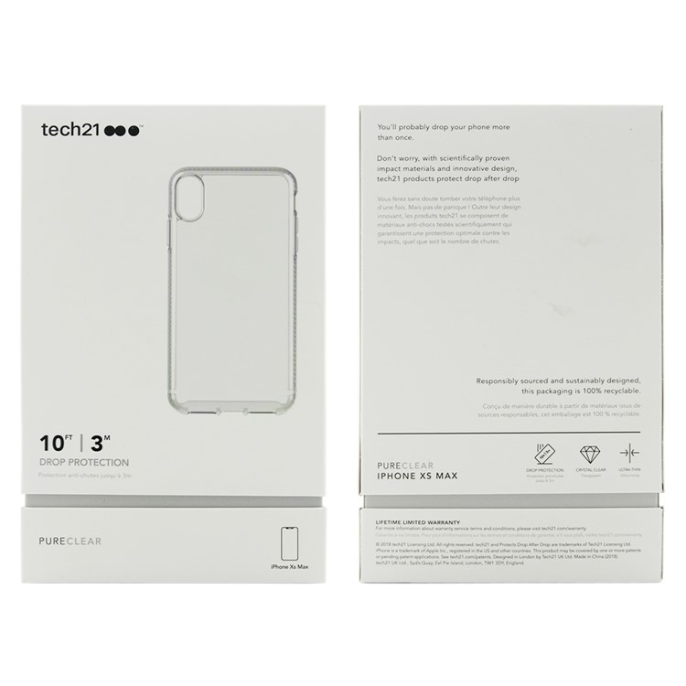 TECH21 Shock Absorption TPU + PC Hybrid Phone Back Case for iPhone XS Max - Transparent-14