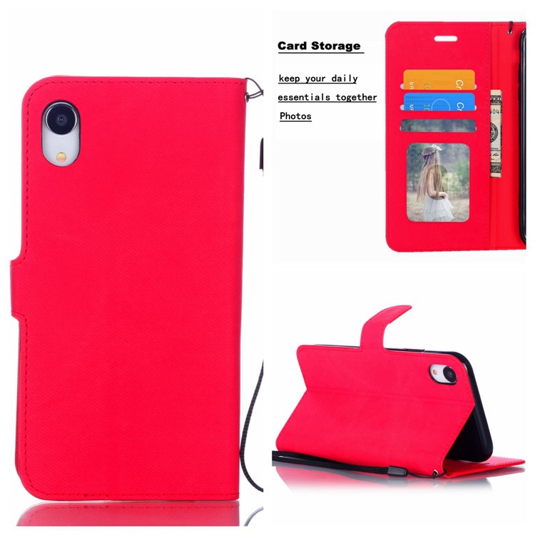 

Cloth Texture PU Leather Card Holder Phone Case for iPhone XR 6.1 inch - Red, iPhone XR 6.1 inch