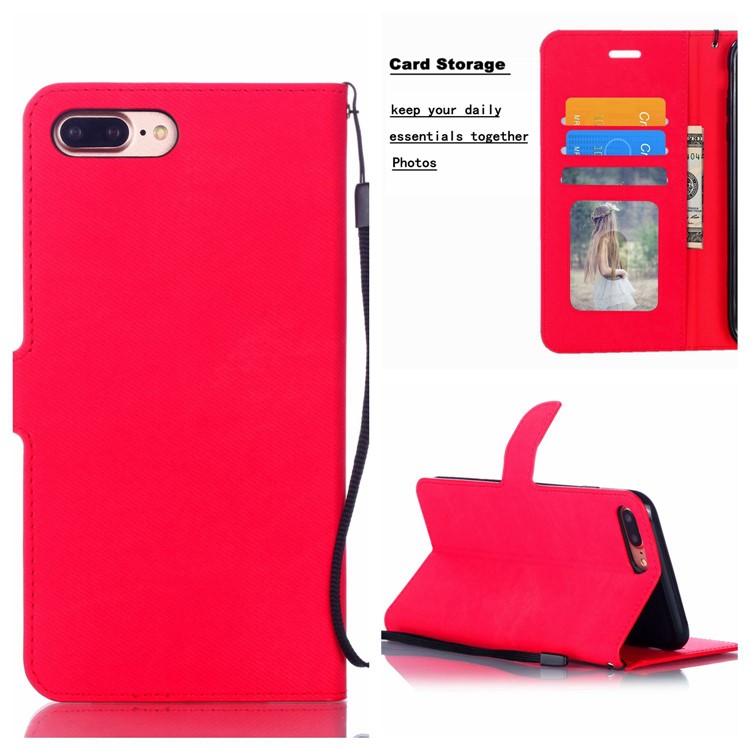 

Cloth Texture Wallet Stand Flip Leather Phone Case with Strap for iPhone 8 Plus/7 Plus 5.5 inch - Red, iPhone 7 Plus 5.5 inch
