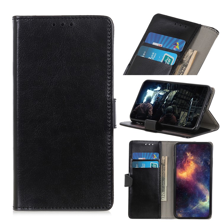 Crazy Horse Leather Wallet Stand Case for iPhone (2019) 6.5-inch - Black-1