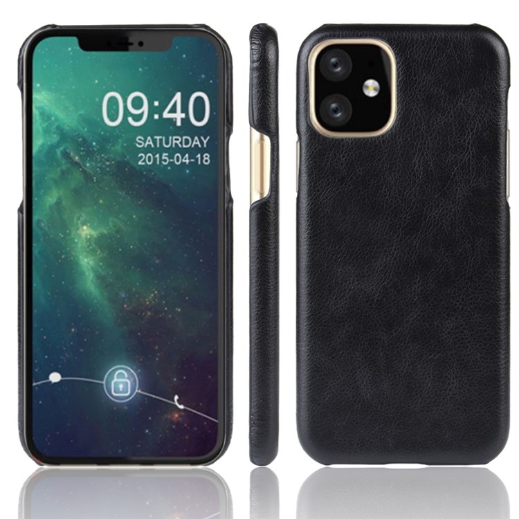 Litchi Skin Leather Coated Hard PC Case for iPhone (2019) 6.1-inch - Black-1