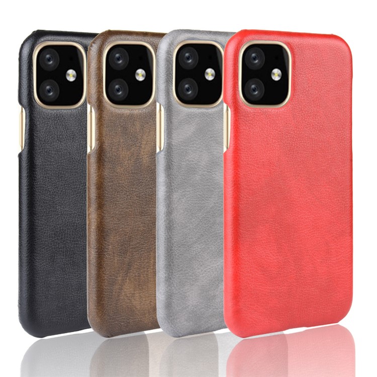 Litchi Skin Cozed Coated Hard PC Case Para Iphone 11 6,1 Polegadas (2019) - Preto-6