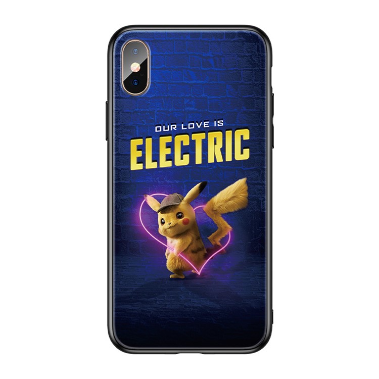 ROCK Cute Pikachu Pattern TPU Edge + Glass Hybrid Phone Back Case for iPhone XS Max - Dark Blue-1