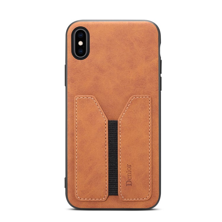 DENIOR Elastic Card Slot PU Leather Coated TPU Back Case for iPhone XS Max 6.5 inch - Brown-3