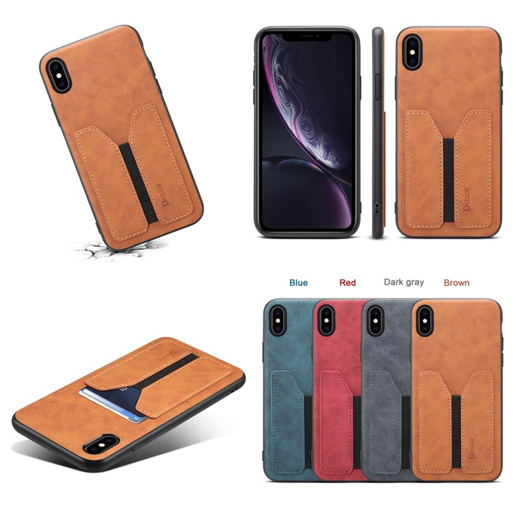 DENIOR Elastic Card Slot PU Leather Coated TPU Back Case for iPhone XS Max 6.5 inch - Brown-5