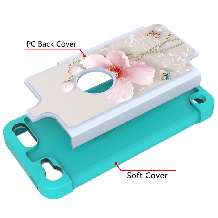 Pattern Printing TPU+PC+PU Leather Coated Phone Case for Apple iPod Touch (2019) / Touch 6 / 5 - Cyan / Flower-6